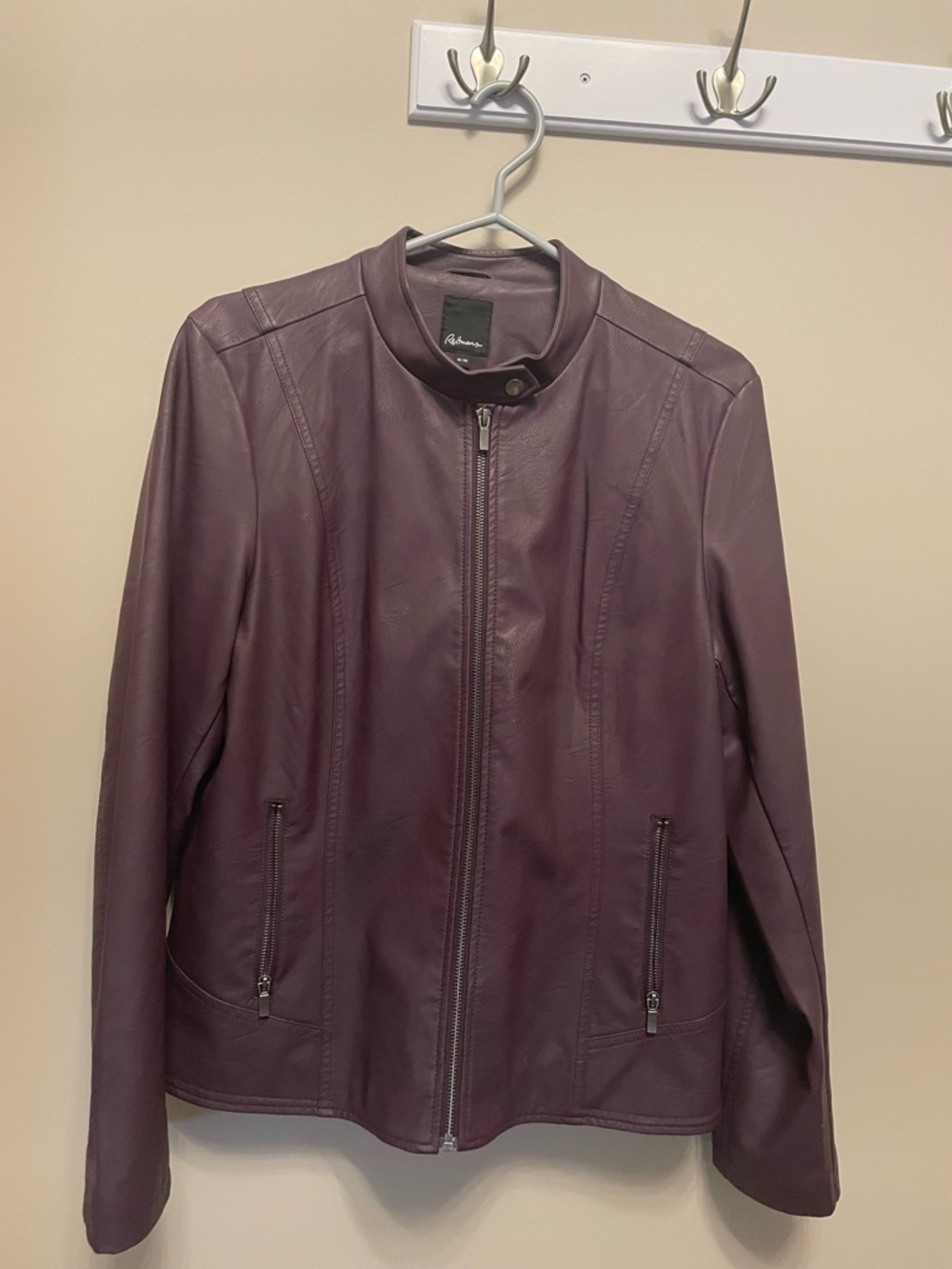 3/$30 Maroon colour faux leather moto jacket